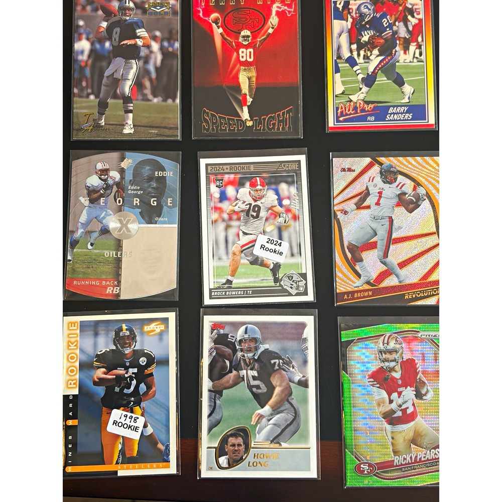 NFL Football Card Lot Jerry Rice Barry Sanders Hines Ward Brock Bowers RC 9pc